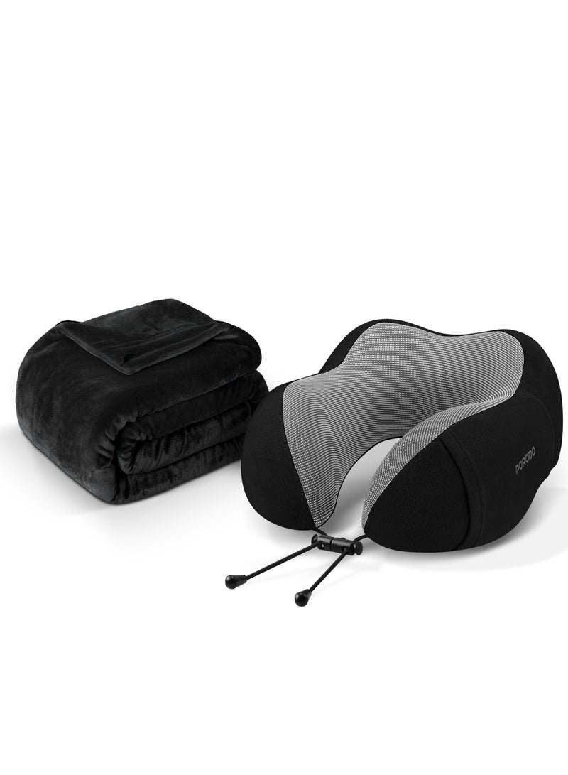 porodo 2 in 1 Travel Comfort Duo with Velvet & Memory Foam Pillow, Compact & Portable, Adjustable Clasp, Anatomically Correct Design, Comfort & Optimum Support - Image 1